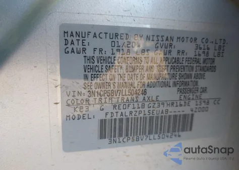 2020 Nissan Kicks S Xtronic Cvt из США, поврежденный, VIN 3N1CP5BV7LL504246